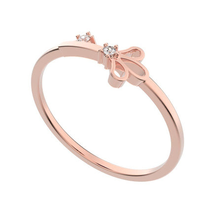 0.025 ct Round Cut Moissanite dainty Minimalist Floral Petal Nature light 14K / 18K Solid Rose Gold everyday wedding band