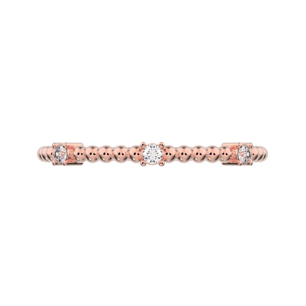 0.045 ct Round Cut Simulated Clear Diamond dainty Minimalist braided twist Stackable light 14K / 18K Solid Rose Gold everyday wedding band