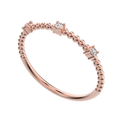 0.045 ct Round Cut Moissanite dainty Minimalist braided twist Stackable light 14K / 18K Solid Rose Gold everyday wedding band