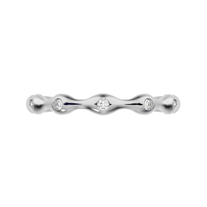 0.05Ct Round Cut Simulated Clear Diamond Minimalist interwoven bezel twisted Stackable 14K / 18K Solid White Gold everyday wedding band