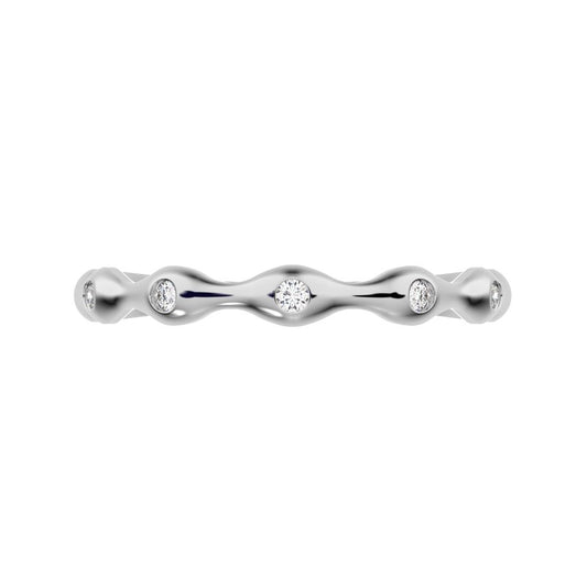 0.05Ct Round Cut Simulated Clear Diamond Minimalist interwoven bezel twisted Stackable 14K / 18K Solid White Gold everyday wedding band