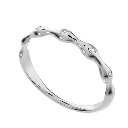 0.05 ct Round Cut Moissanite dainty Minimalist interwoven bezel twisted Stackable 14K / 18K Solid White Gold everyday wedding band