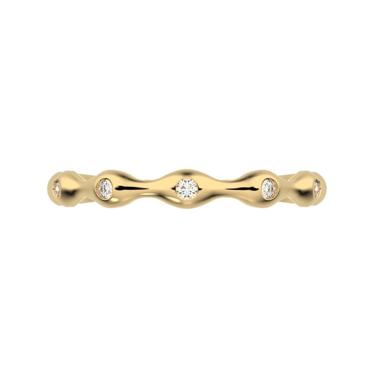 0.05Ct Round Cut Simulated Clear Diamond Minimalist interwoven bezel twisted Stackable 14K / 18K Solid Yellow Gold everyday wedding band