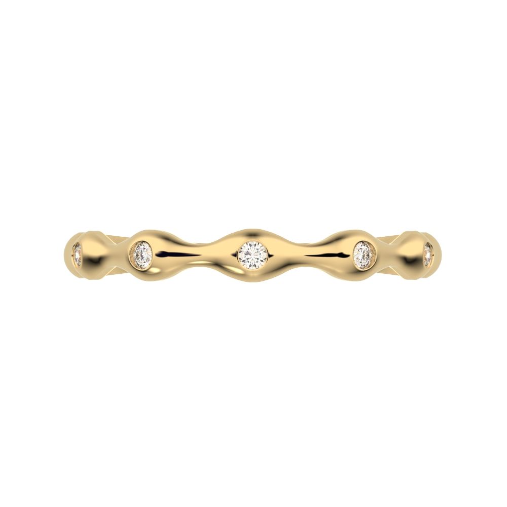 0.05 ct Round Cut Moissanite dainty Minimalist interwoven bezel twisted Stackable 14K / 18K Solid Yellow Gold everyday wedding band