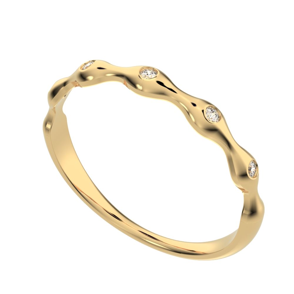 0.05 ct Round Cut Moissanite dainty Minimalist interwoven bezel twisted Stackable 14K / 18K Solid Yellow Gold everyday wedding band
