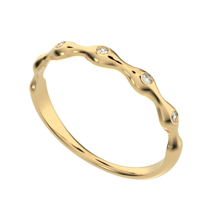 0.05 ct Round Cut Moissanite dainty Minimalist interwoven bezel twisted Stackable 14K / 18K Solid Yellow Gold everyday wedding band
