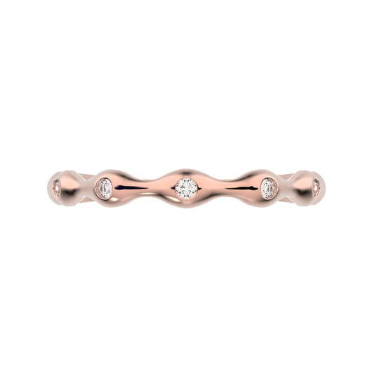 0.05Ct Round Cut Simulated Clear Diamond Minimalist interwoven bezel twisted Stackable 14K / 18K Solid Rose Gold everyday wedding band