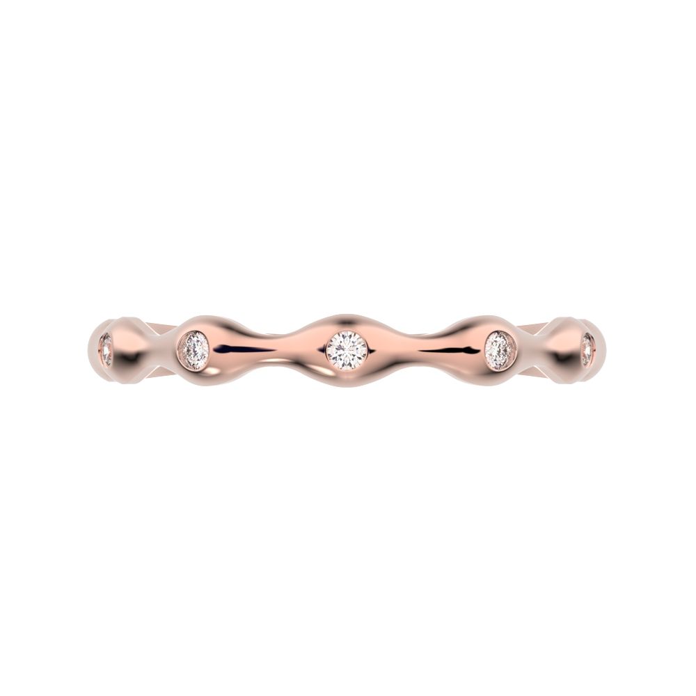0.05 ct Round Cut Moissanite dainty Minimalist interwoven bezel twisted Stackable 14K / 18K Solid Rose Gold everyday wedding band