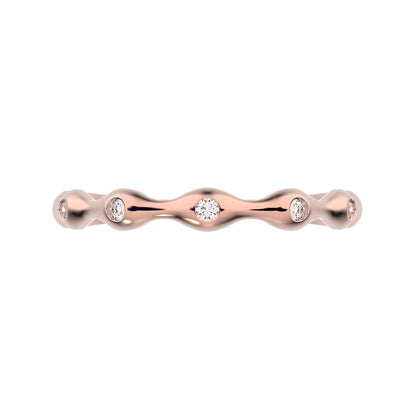 0.05 ct Round Cut Moissanite dainty Minimalist interwoven bezel twisted Stackable 14K / 18K Solid Rose Gold everyday wedding band