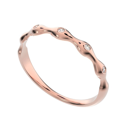0.05Ct Round Cut Simulated Clear Diamond Minimalist interwoven bezel twisted Stackable 14K / 18K Solid Rose Gold everyday wedding band