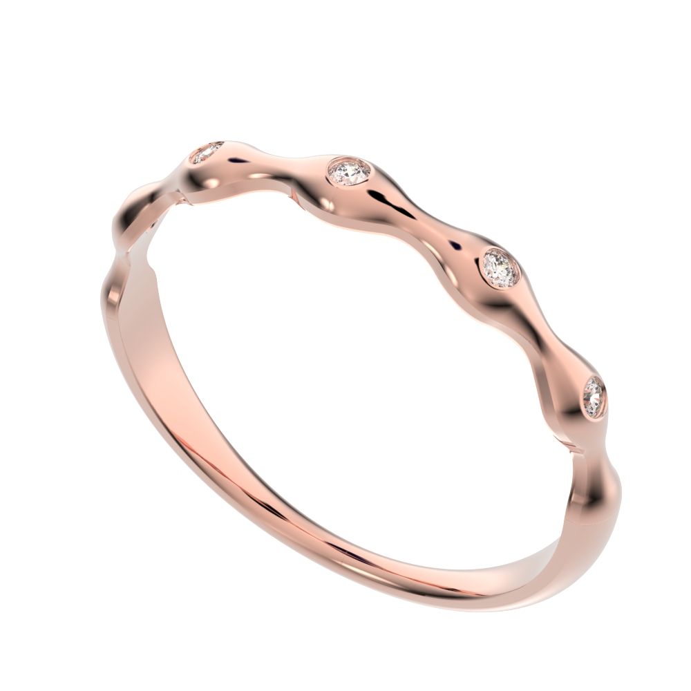 0.05 ct Round Cut Moissanite dainty Minimalist interwoven bezel twisted Stackable 14K / 18K Solid Rose Gold everyday wedding band
