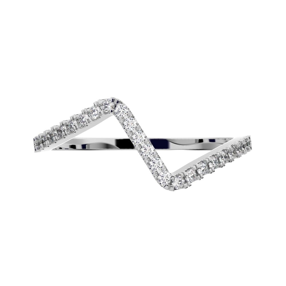 0.195 ct Round Cut Moissanite dainty Minimalist zigzag chevron Stackable light 14K / 18K Solid White Gold everyday wedding band