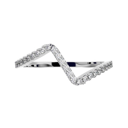 0.195 ct Round Cut Moissanite dainty Minimalist zigzag chevron Stackable light 14K / 18K Solid White Gold everyday wedding band