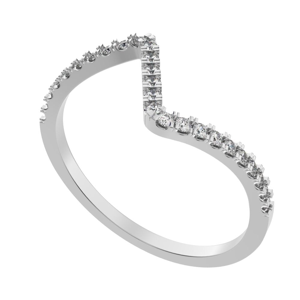 0.195Ct Round Cut Simulated Clear Diamond dainty Minimalist zigzag chevron Stackable light 14K / 18K Solid White Gold everyday wedding band