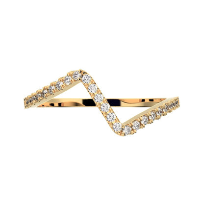 0.195 ct Round Cut Moissanite dainty Minimalist zigzag chevron Stackable light 14K / 18K Solid Yellow Gold everyday wedding band