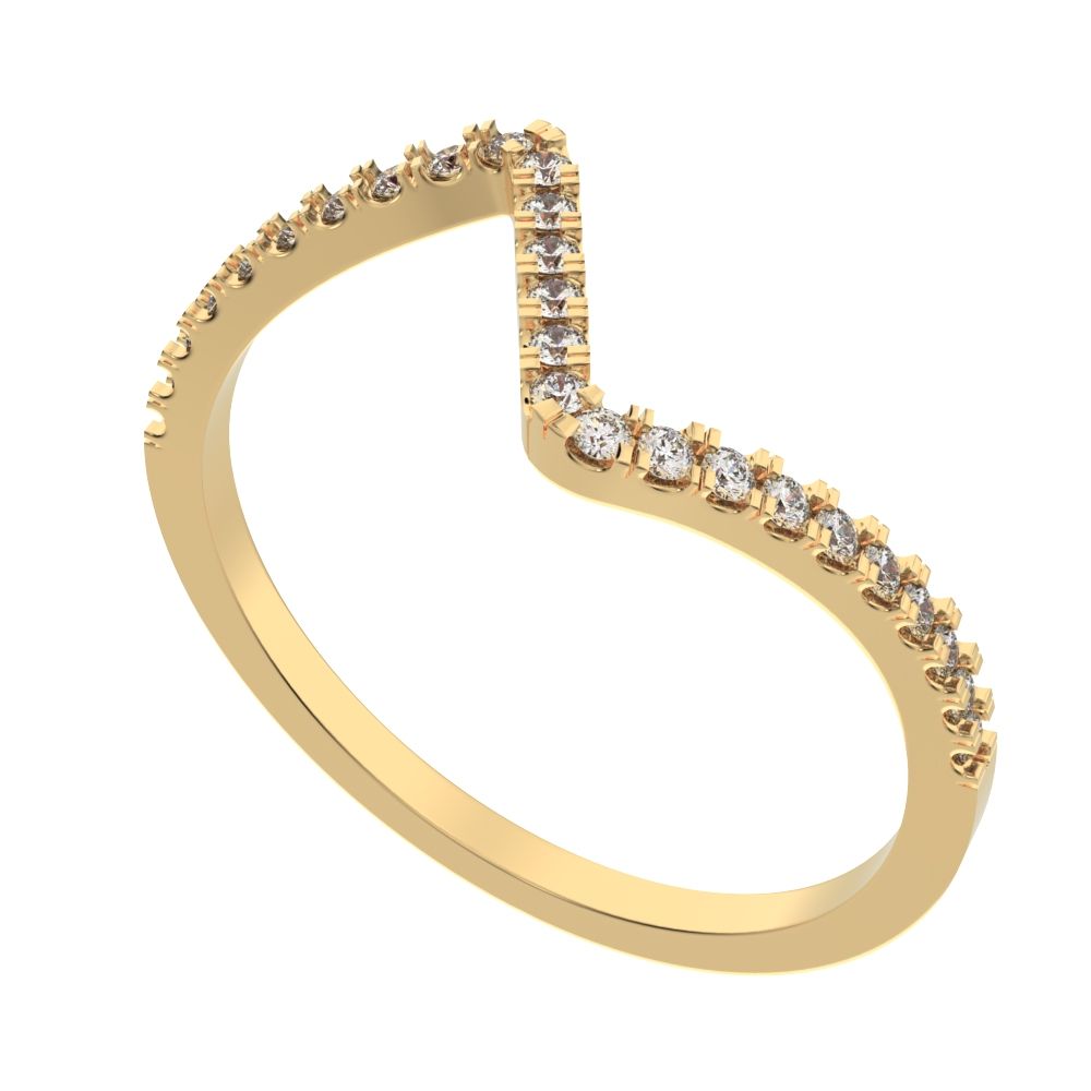 0.195 ct Round Cut Moissanite dainty Minimalist zigzag chevron Stackable light 14K / 18K Solid Yellow Gold everyday wedding band