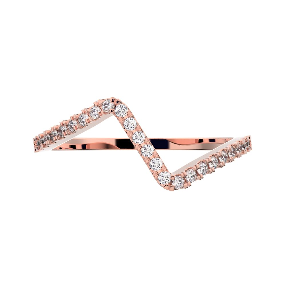 0.195 ct Round Cut Moissanite dainty Minimalist zigzag chevron Stackable light 14K / 18K Solid Rose Gold everyday wedding band