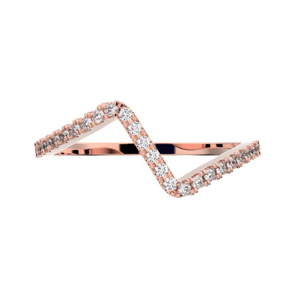 0.195 ct Round Cut Moissanite dainty Minimalist zigzag chevron Stackable light 14K / 18K Solid Rose Gold everyday wedding band