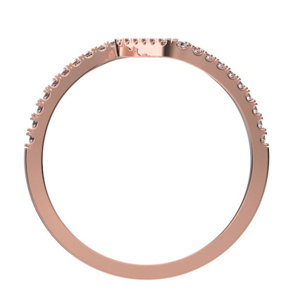 0.195 ct Round Cut Simulated Clear Diamond dainty Minimalist zigzag chevron Stackable light 14K / 18K Solid Rose Gold everyday wedding band
