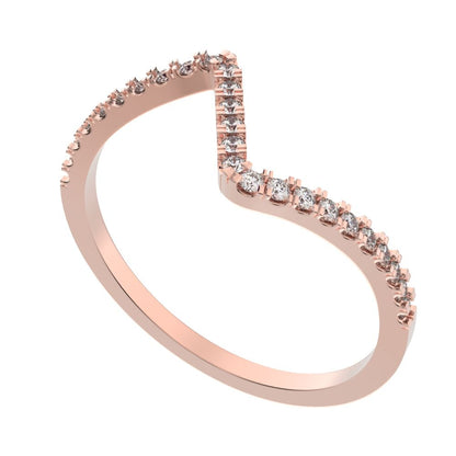 0.195 ct Round Cut Moissanite dainty Minimalist zigzag chevron Stackable light 14K / 18K Solid Rose Gold everyday wedding band