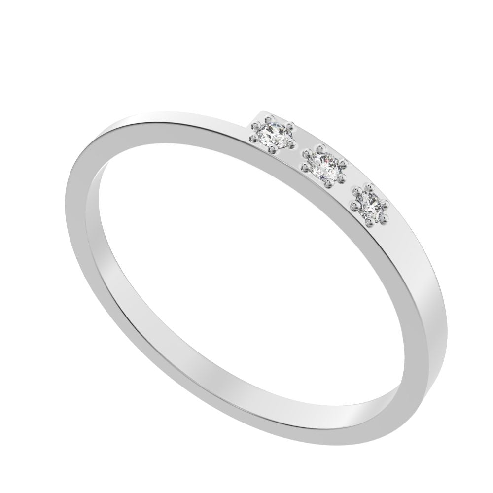 0.045 ct Round Cut Moissanite dainty Minimalist bar cluster overlap light 14K / 18K Solid White Gold everyday wedding band