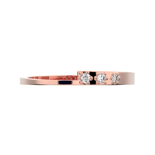 0.045 ct Round Cut Simulated Clear Diamond dainty Minimalist bar cluster overlap light 14K / 18K Solid Rose Gold everyday wedding band