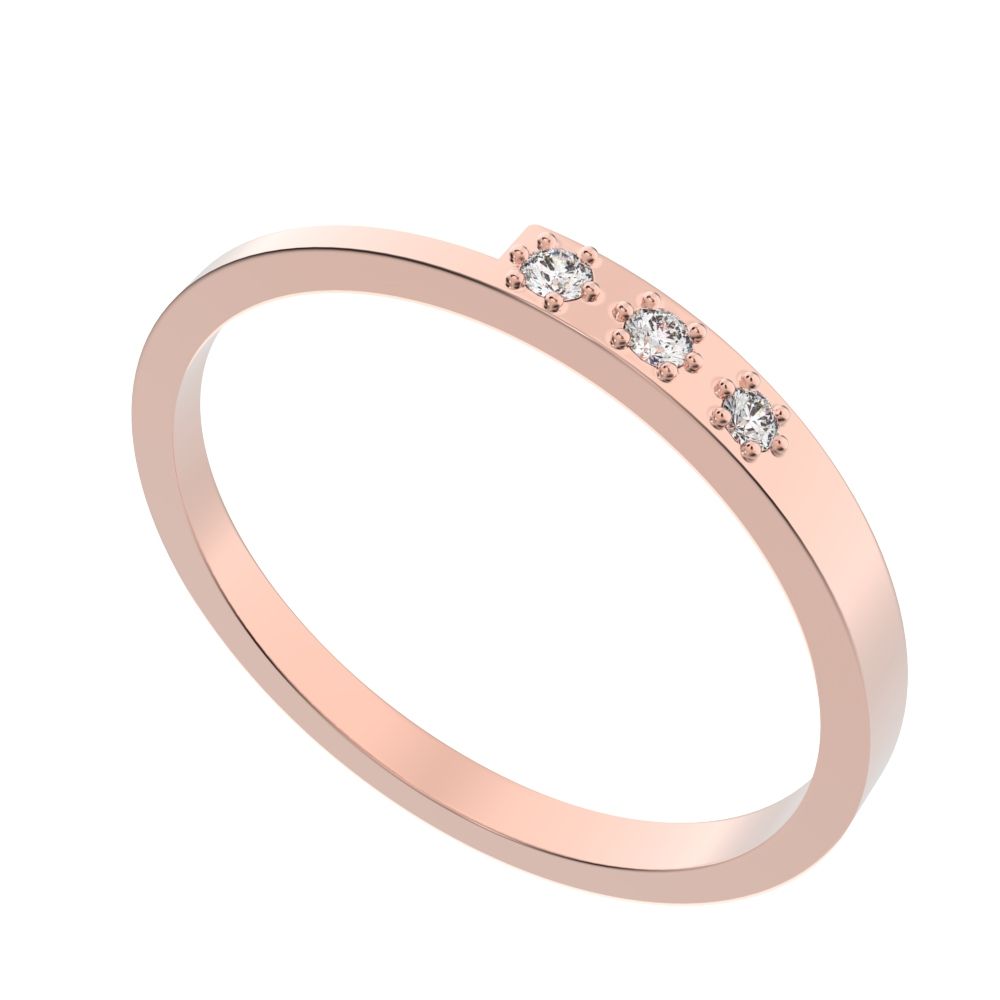 0.045 ct Round Cut Simulated Clear Diamond dainty Minimalist bar cluster overlap light 14K / 18K Solid Rose Gold everyday wedding band