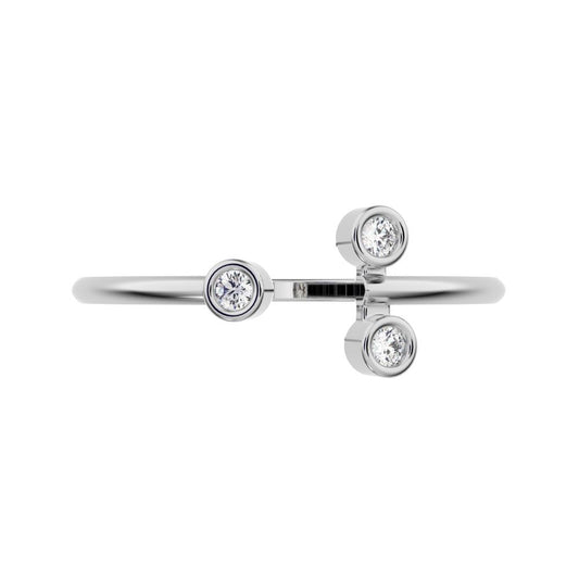 0.045Ct Round Cut Simulated Clear Diamond Minimalist 3 stone floral Stackable adjustable 14K / 18K Solid White Gold everyday wedding band