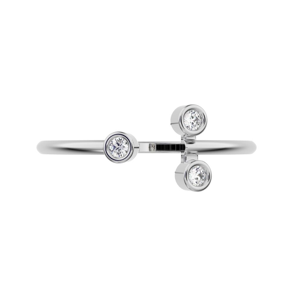 0.045 ct Round Cut Moissanite dainty Minimalist 3 stone floral bezel Stackable adjustable 14K / 18K Solid White Gold everyday wedding band