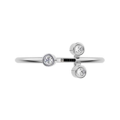 0.045 ct Round Cut Moissanite dainty Minimalist 3 stone floral bezel Stackable adjustable 14K / 18K Solid White Gold everyday wedding band