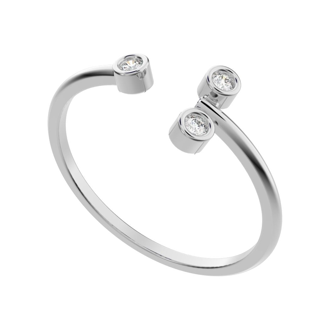 0.045 ct Round Cut Moissanite dainty Minimalist 3 stone floral bezel Stackable adjustable 14K / 18K Solid White Gold everyday wedding band