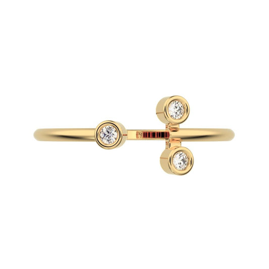 0.045 ct Round Cut Moissanite dainty Minimalist 3 stone floral bezel Stackable adjustable 14K / 18K Solid Yellow Gold everyday wedding band