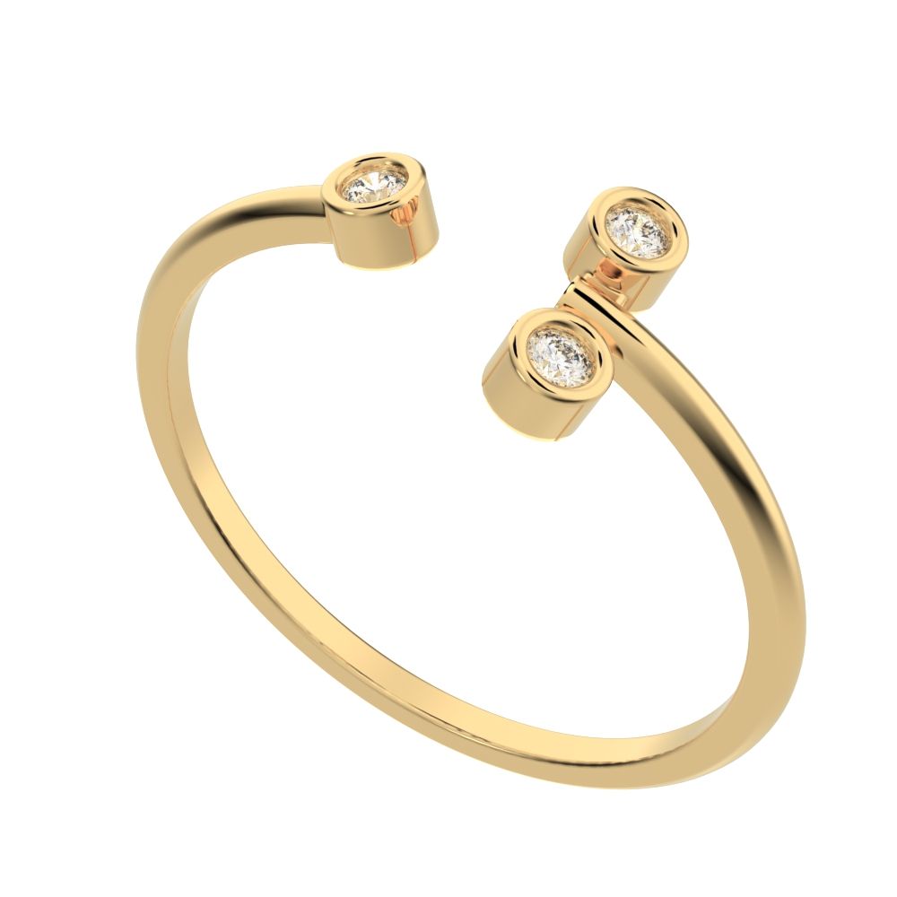0.045 ct Round Cut Moissanite dainty Minimalist 3 stone floral bezel Stackable adjustable 14K / 18K Solid Yellow Gold everyday wedding band