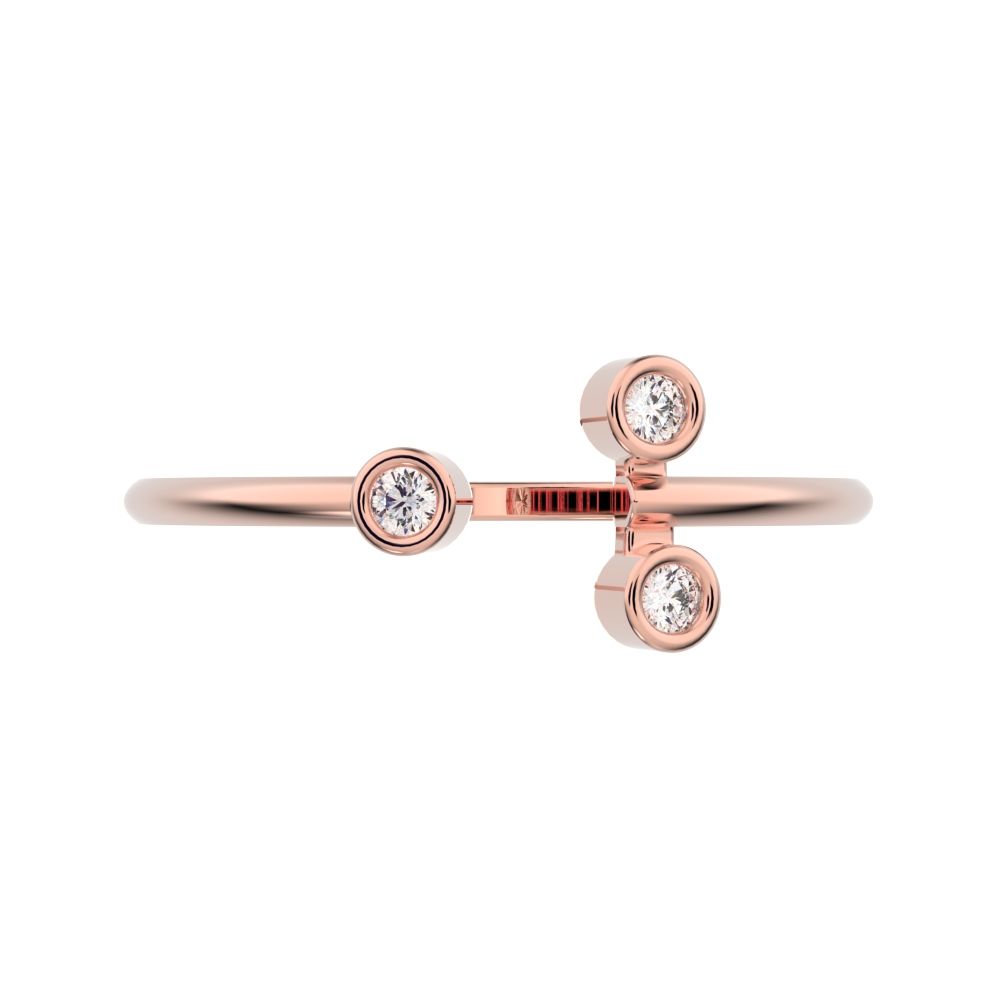 0.045Ct Round Cut Simulated Clear Diamond Minimalist 3 stone floral Stackable adjustable 14K / 18K Solid Rose Gold everyday wedding band