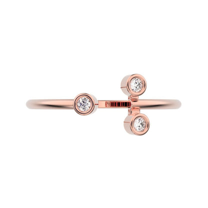 0.045Ct Round Cut Simulated Clear Diamond Minimalist 3 stone floral Stackable adjustable 14K / 18K Solid Rose Gold everyday wedding band