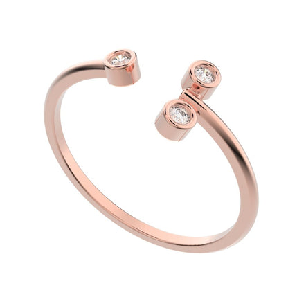 0.045Ct Round Cut Simulated Clear Diamond Minimalist 3 stone floral Stackable adjustable 14K / 18K Solid Rose Gold everyday wedding band