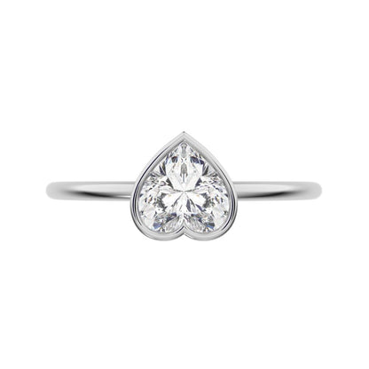 0.61 ct Heart Cut Simulated Clear Diamond dainty Minimalist bezel solitaire ring simple 14K / 18K Solid White Gold everyday ring