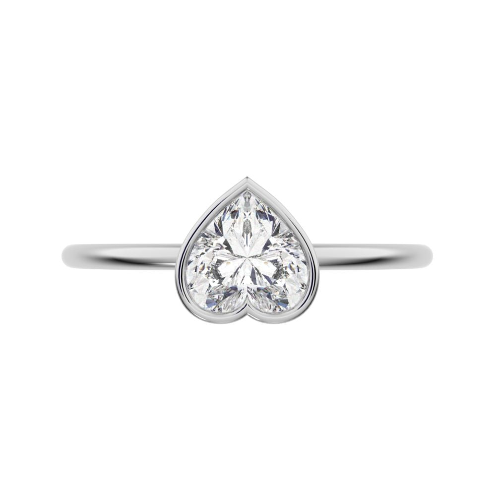0.61 ct Heart Cut Moissanite dainty Minimalist bezel solitaire ring simple 14K / 18K Solid White Gold everyday ring