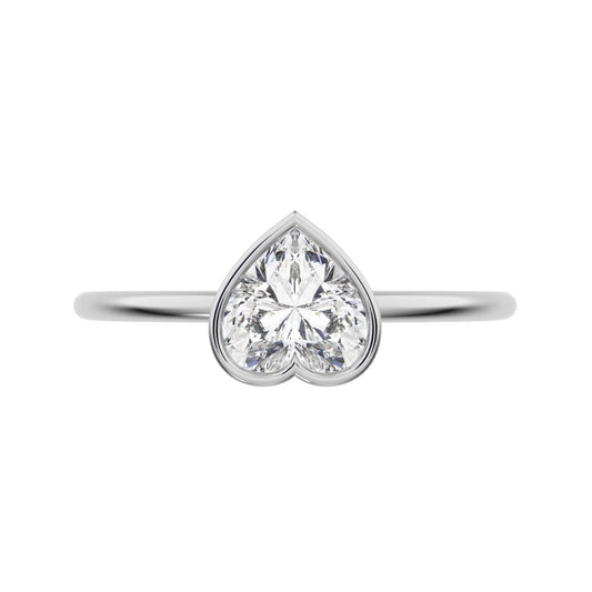 0.61 ct Heart Cut Moissanite dainty Minimalist bezel solitaire ring simple 14K / 18K Solid White Gold everyday ring