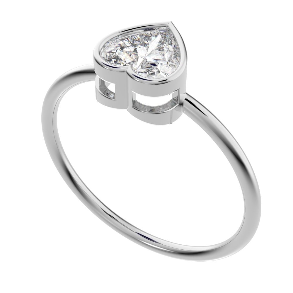 0.61 ct Heart Cut Simulated Clear Diamond dainty Minimalist bezel solitaire ring simple 14K / 18K Solid White Gold everyday ring