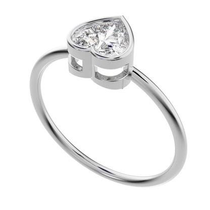 0.61 ct Heart Cut Simulated Clear Diamond dainty Minimalist bezel solitaire ring simple 14K / 18K Solid White Gold everyday ring