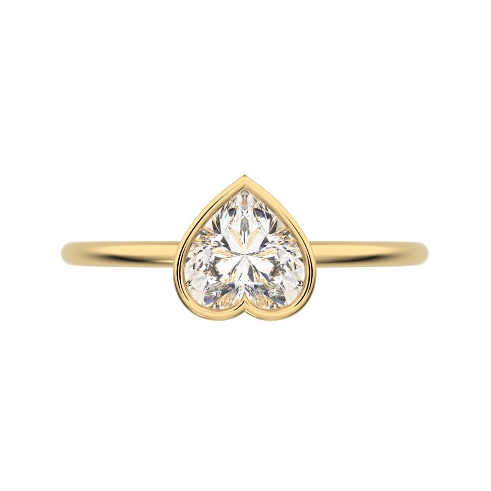 0.61 ct Heart Cut Simulated Clear Diamond dainty Minimalist bezel solitaire ring simple 14K / 18K Solid Yellow Gold everyday ring