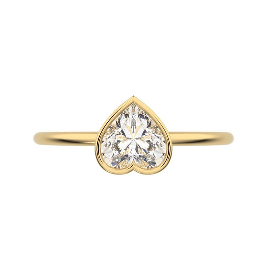 0.61 ct Heart Cut Moissanite dainty Minimalist bezel solitaire ring simple 14K / 18K Solid Yellow Gold everyday ring