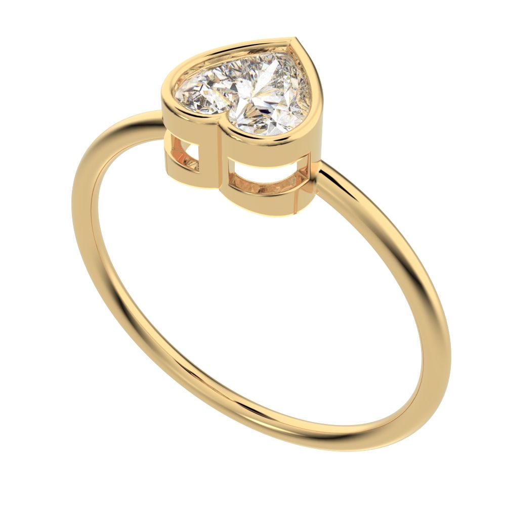 0.61 ct Heart Cut Moissanite dainty Minimalist bezel solitaire ring simple 14K / 18K Solid Yellow Gold everyday ring