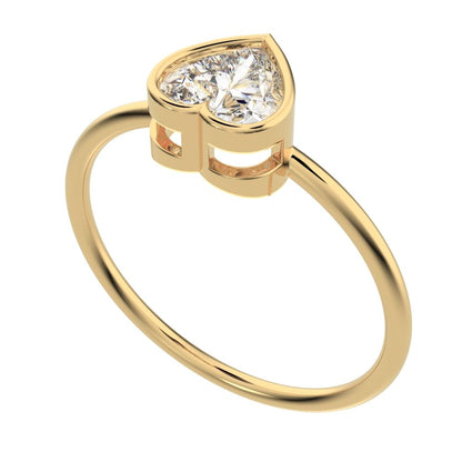 0.61 ct Heart Cut Moissanite dainty Minimalist bezel solitaire ring simple 14K / 18K Solid Yellow Gold everyday ring