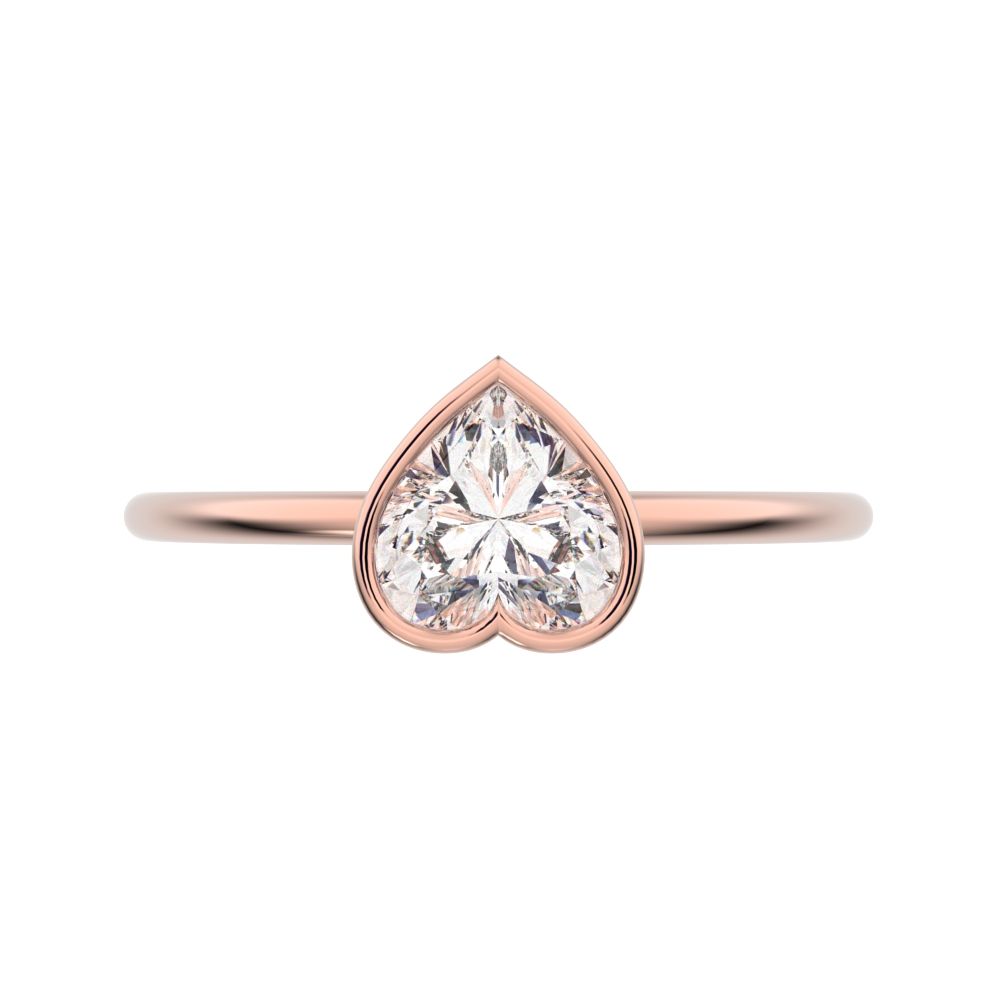 0.61 ct Heart Cut Moissanite dainty Minimalist bezel solitaire ring simple 14K / 18K Solid Rose Gold everyday ring