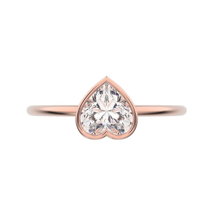 0.61 ct Heart Cut Moissanite dainty Minimalist bezel solitaire ring simple 14K / 18K Solid Rose Gold everyday ring