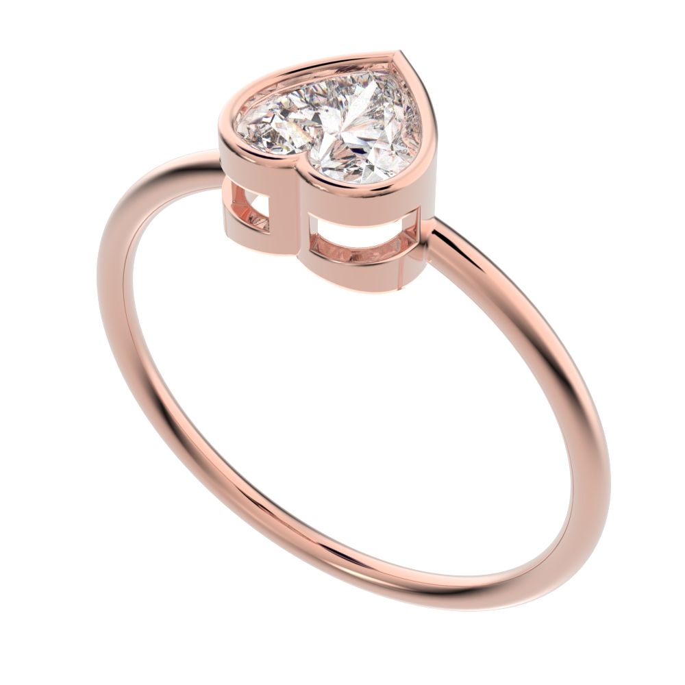 0.61 ct Heart Cut Simulated Clear Diamond dainty Minimalist bezel solitaire ring simple 14K / 18K Solid Rose Gold everyday ring