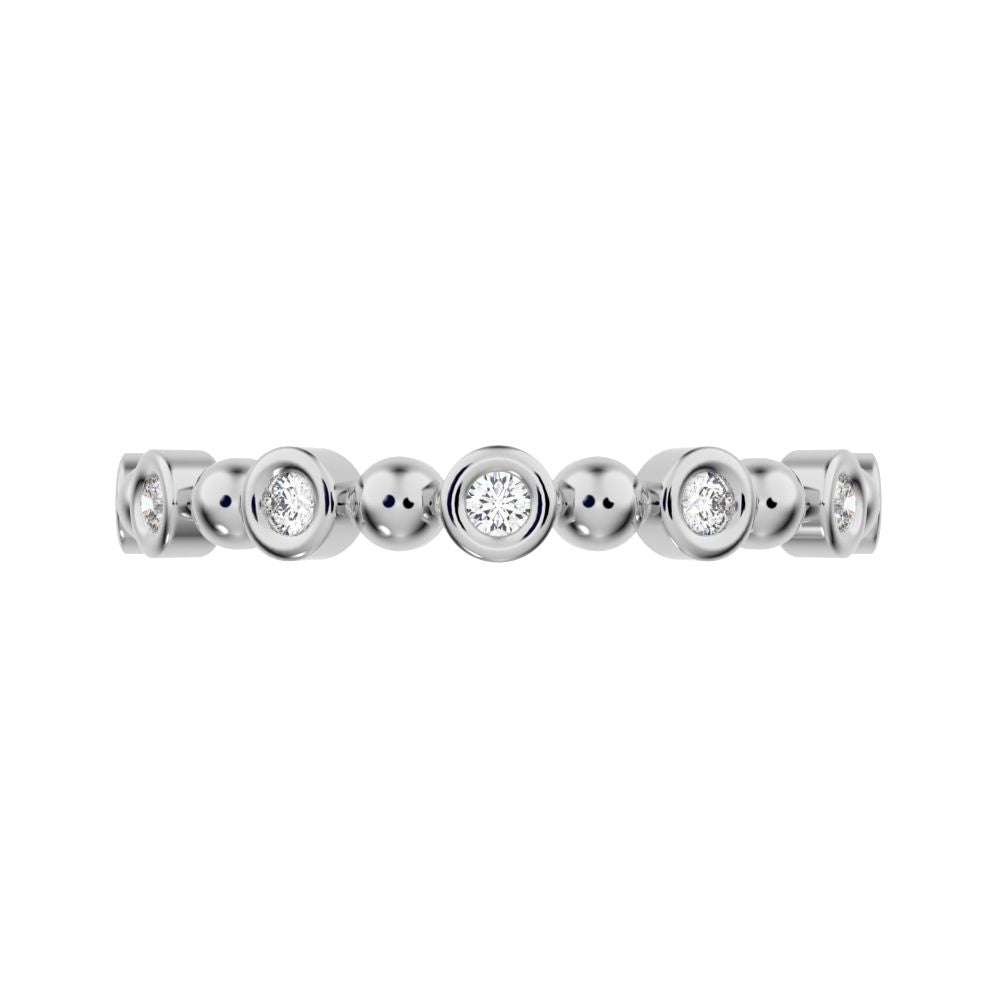 0.105Ct Round Cut Simulated Clear Diamond Minimalist bezel half eternity Stackable braided 14K / 18K Solid White Gold everyday wedding band