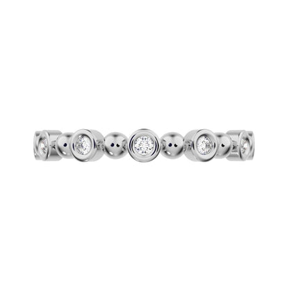 0.105Ct Round Cut Simulated Clear Diamond Minimalist bezel half eternity Stackable braided 14K / 18K Solid White Gold everyday wedding band